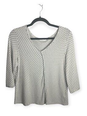 Habitat Size S Blouse Top Geometric Textured V Neck White Black Stretch Casual